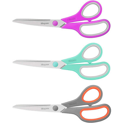 iBayam 8.5" Scissors All Purpose, 2.5mm Sharp Blade, 3 Cute School Office