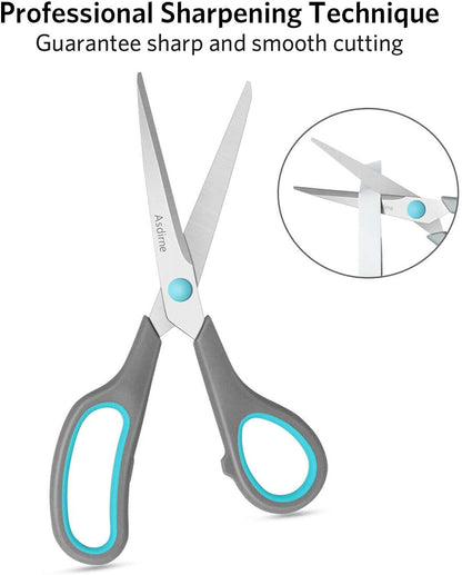 Asdirne Scissors Set of 4, Premium Stainless Steel Razor Blades, Ergonomic Semi-Soft Rubber Grip, Suitable for School, Office and Family Daily Use, 9.6''/8.5''/6.4"/5.4", Blue&Gray