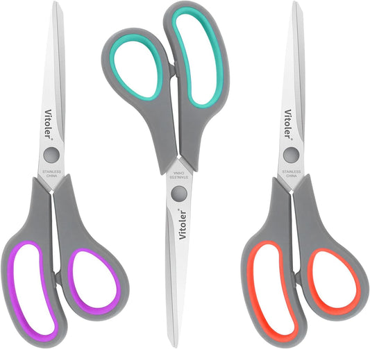 Vitoler Scissors 8.5" Heavy Duty scissors all purpose Bulk Set of 3