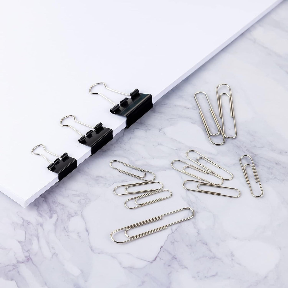FUDAO FAMILY Paper Clips & Binder Clips, 340 PCS Assorted Sizes, Silver & Black, Metal, Medium, Large, Small