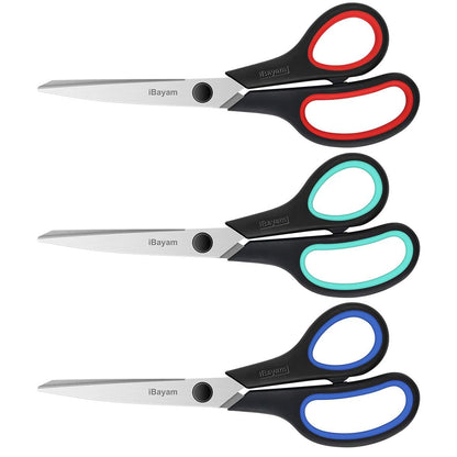 iBayam 8.5" Scissors All Purpose, 2.5mm Sharp Blade, 3 Cute School Office