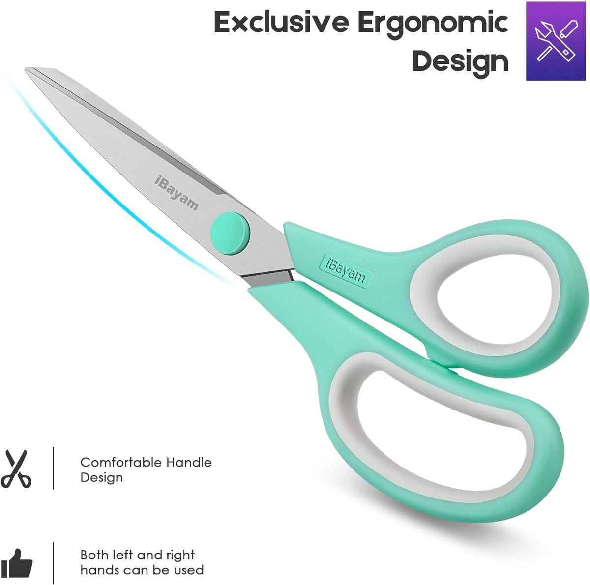 iBayam 8" Heavy Duty Scissors All Purpose for Office School Crafts Sewing
