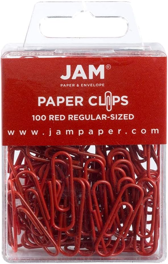 JAM PAPER Colorful Standard Paper Clips - Regular 1 Inch - Orange Paperclips - 100/Pack