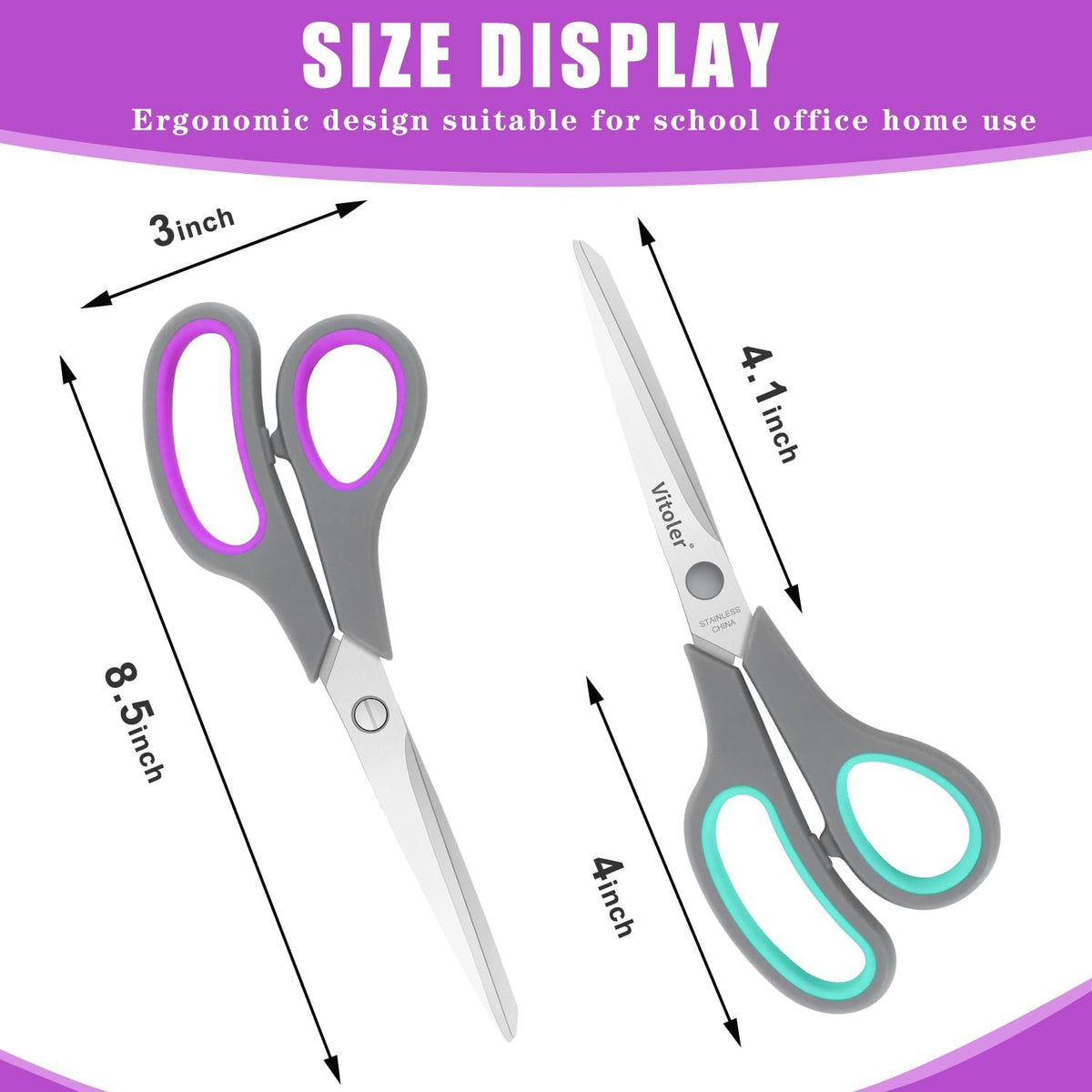 Vitoler Scissors 8.5" Heavy Duty scissors all purpose Bulk Set of 3