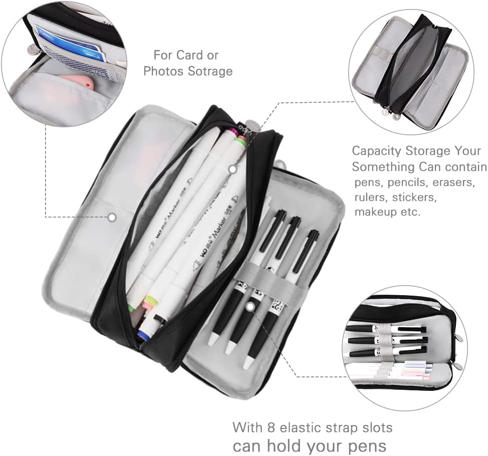 iSuperb Large Pencil Case 3 Compartments Pencil Pouch Big Capacity Pencil Bag for Kids Teen Girls Boys Student School Supplies Oxford Organizer Pen Bag Cosmetic Makeup Pouch