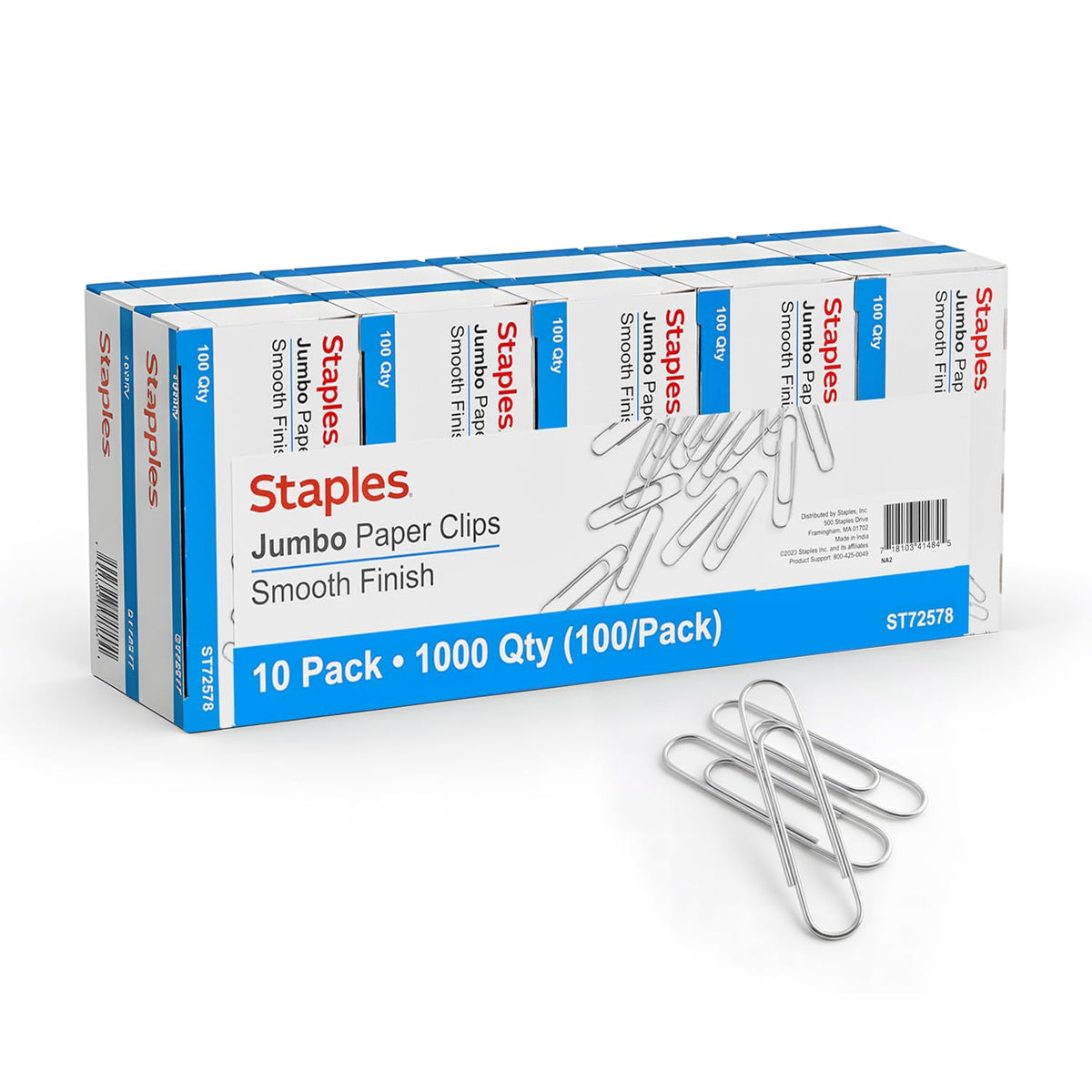Staples Jumbo Paper Clips, Silver, Large Steel, 1,000-Pack