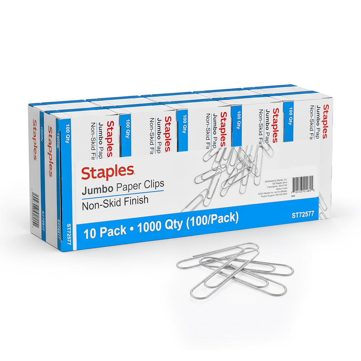 Staples Jumbo Paper Clips, Silver, Large Steel, 1,000-Pack