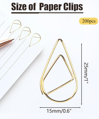 Gold Teardrop-Shaped Paper Clips, 1inch, 200 Pcs