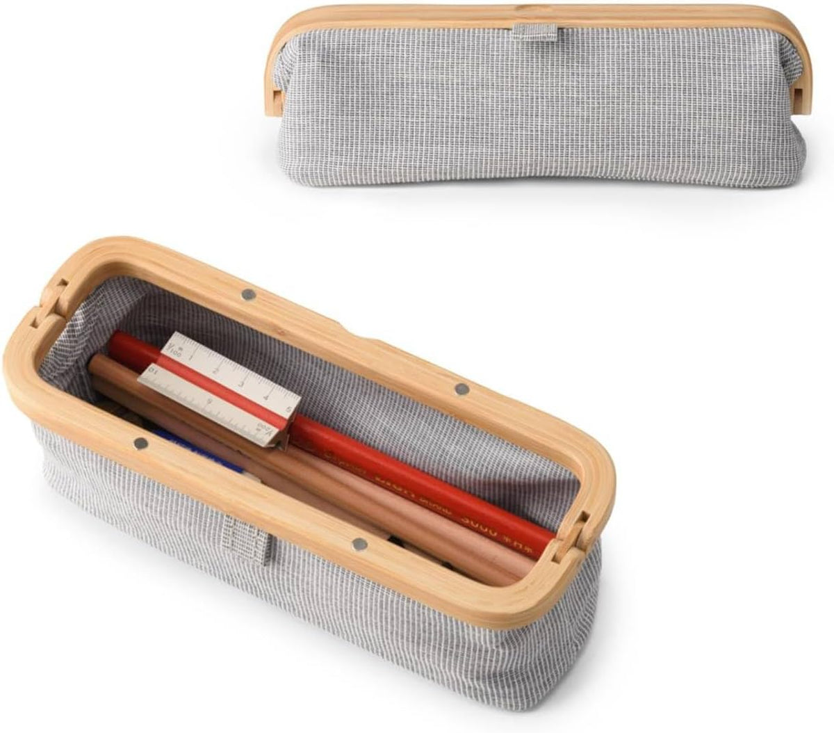 GUDEE UROKI Pen Case Pencil Pouch Lightweight and Spacious with Bamboo Frame Magnetic Opening for Organizing Stationary Office Supply 7.8x2.9.x2.7 inch Men and Women Infinity Blue