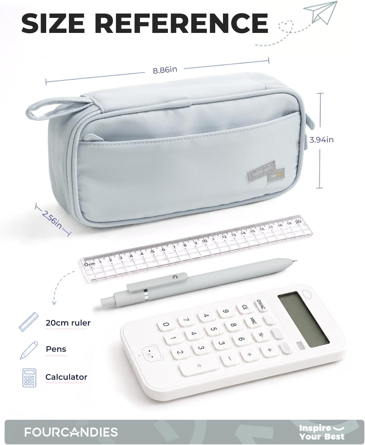 Four Candies Large Pencil Case, 5 Compartments Canvas Pen Organize