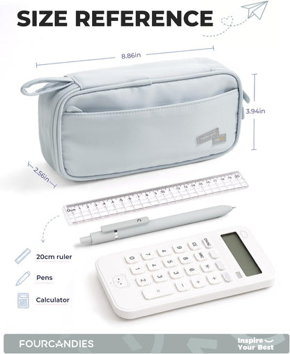 Four Candies Large Pencil Case, 5 Compartments Canvas Pen Organize