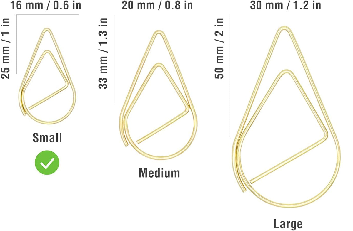 DEEDYGO 250 PCS Gold Paper Clips, Teardrop Paperclips, 1 Inch