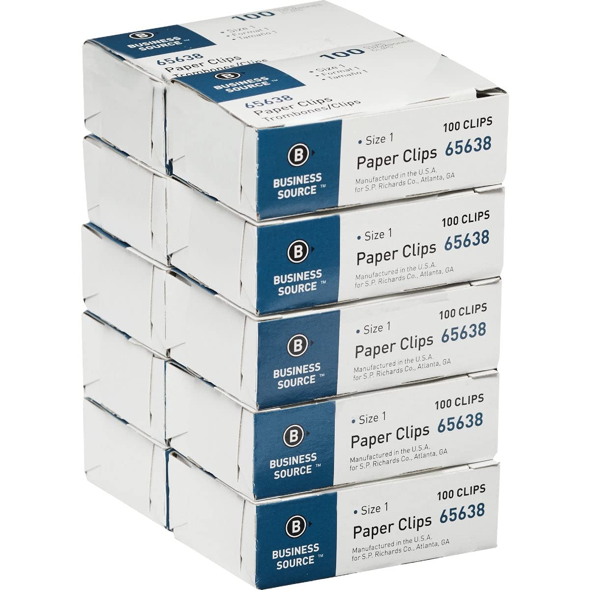 Business Source Paper Clips, Size 1, Regular, .033 Wire Gauge, 100/Box, 10 Boxes Total