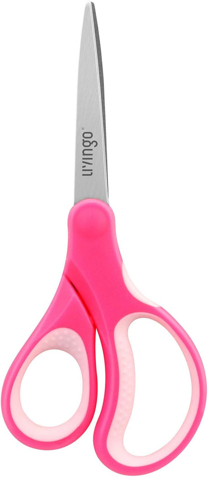 LIVINGO Kids Scissors for School 7" Pointed Tip 3 Pack