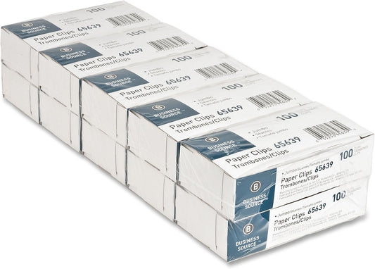Business Source Jumbo Paper Clips, Steel Wire, 0.041 Gauge, 100 Count, Pack of 10 (1000 Total Paper Clips)