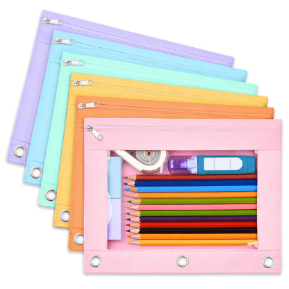 Forvencer 6 Pack Pencil Pouches for 3 Ring Binder, Smooth Zipper Pencil Bag