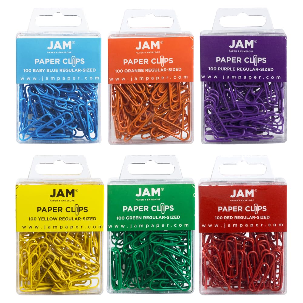 JAM PAPER Colorful Standard Paper Clips - Regular 1 Inch - Orange Paperclips - 100/Pack