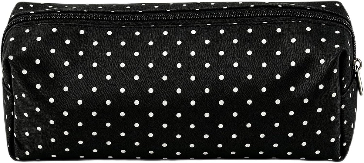 Cute Polka Dot Pencil Case Aesthetic Pencils Pouch, Black 1Pcs - Y2K Pencil Case Polka Dot, Slim Soft Canvas Pencil Pouch for High School College Student Stationery Supplies & Makeup Bag
