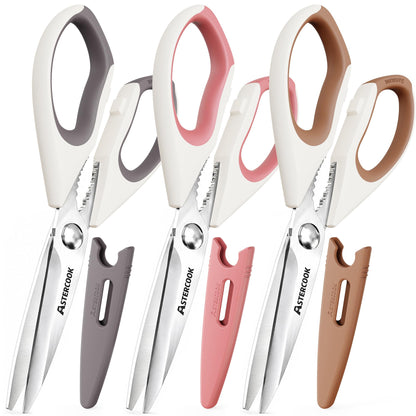 Astercook Kitchen Scissors, 3-Pack Heavy Duty Kitchen Shears with Stainless Steel Blades for Meat, Poultry, Herbs, Vegetables and Packaging, Dishwasher Safe