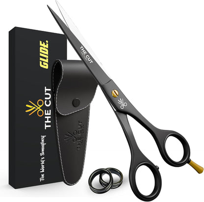 The Cut Factory® Hair Scissors & Hair Cutting Scissors - 6.5” Matte Black Professional Barber Shears with Micro-Serrated Blade, Gift Box & Leather Pouch