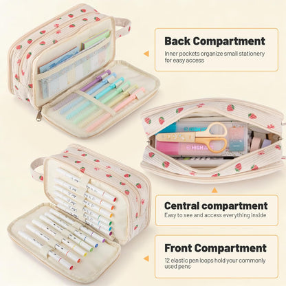 Cute Big Pencil Case Pouch Bag Strawberry for Teen Girls Boy Gift