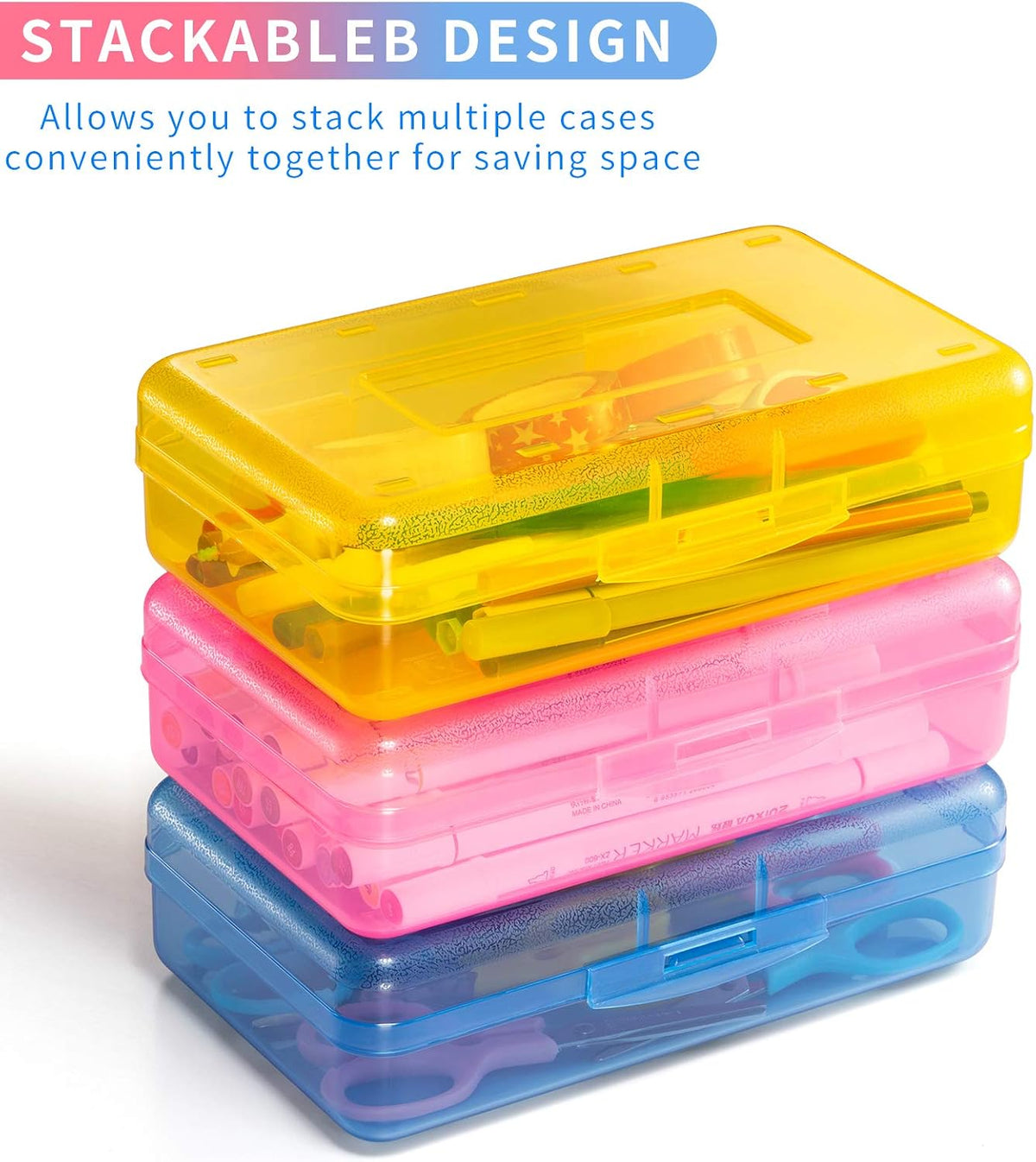 Sooez 3 Pack Pencil Case, Large Hard Pencil Box Bulk, Clear Crayon Box