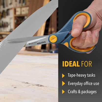Westcott 8-Inch Non-Stick Titanium Scissors For Office and Home - Glide Adjust Technology - Grey/Yellow Craft, Fabric Scissors - 2 Pack