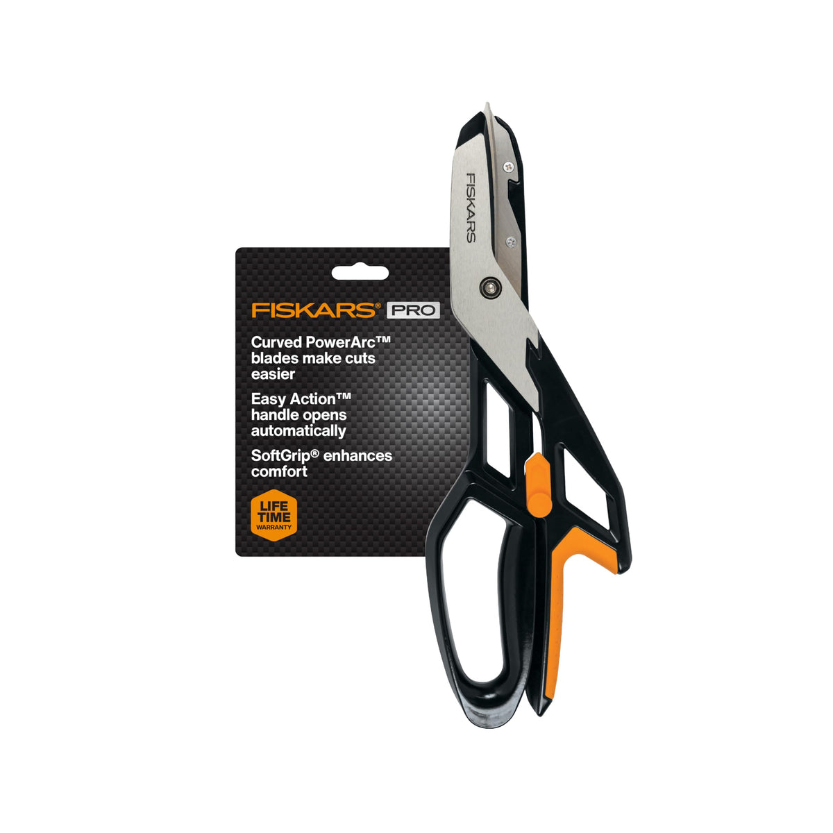 Fiskars Pro 8" PowerArc Shop Shears, Heavy Duty Serrated Utility Scissors