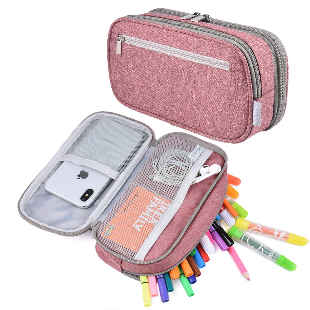 Chelory Big Pencil Case Large Capacity Pencil Bag Pouch 3 Multi Comparments High Storage Pen Holder Marker Holder Portable Office Stationery Organizer Supplies Makeup Cosmetic Bag Men Women (Black)