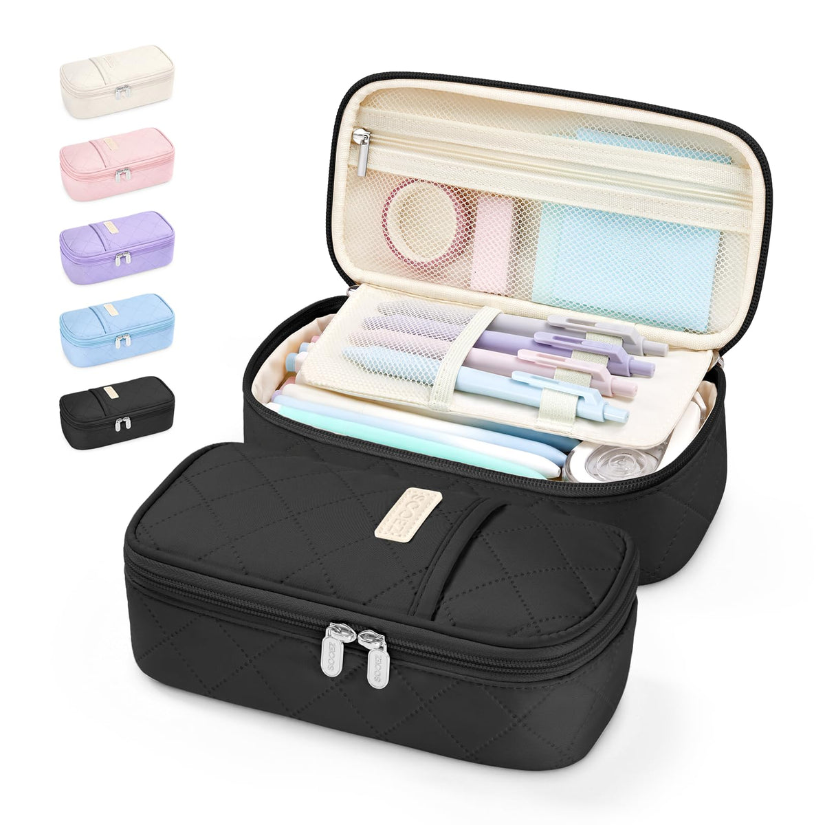 Sooez Cute Pencil Case, Soft Quilted Pencil Pouch, Large Pen Pencil Bag