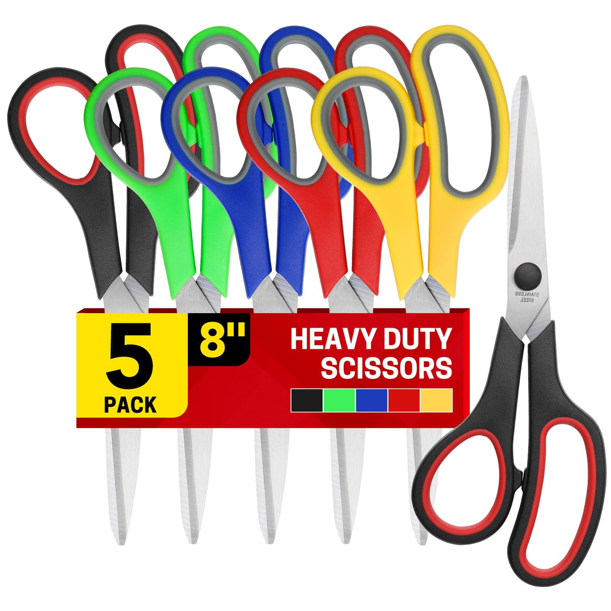 BURVAGY 12 Pack 8" Scissors All Purpose, Heavy Duty Scissors for Office