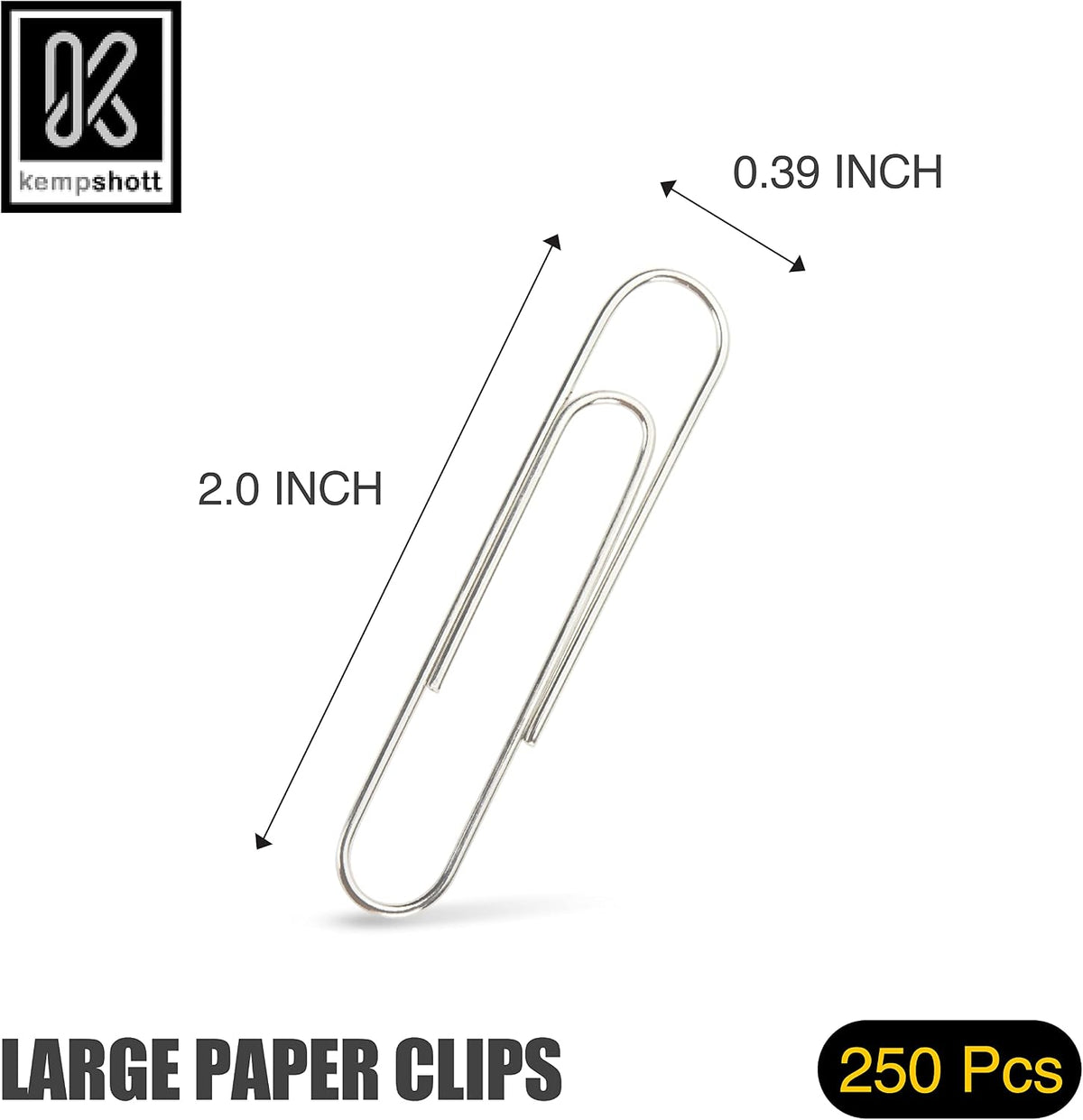 Kempshott 250 Large Paper Clips Smooth, Jumbo Paper Clips for Paperwork Ideal for Home, School and Office Use (Large, Silver)