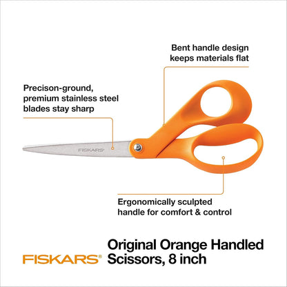 Fiskars 8" Original Orange-Handled Craft & Fabric Scissors, All Purpose