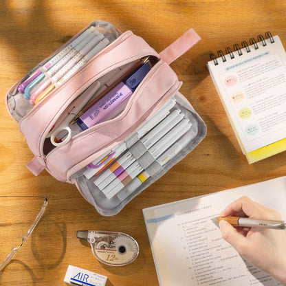 CICIMELON Large Capacity Pen Pencil Case with 4 Compartments, Multi-Slot Pencil Pouch Bag Aesthetic School Supplies Organizer for Teen Girls, Women, Adults (Pink)