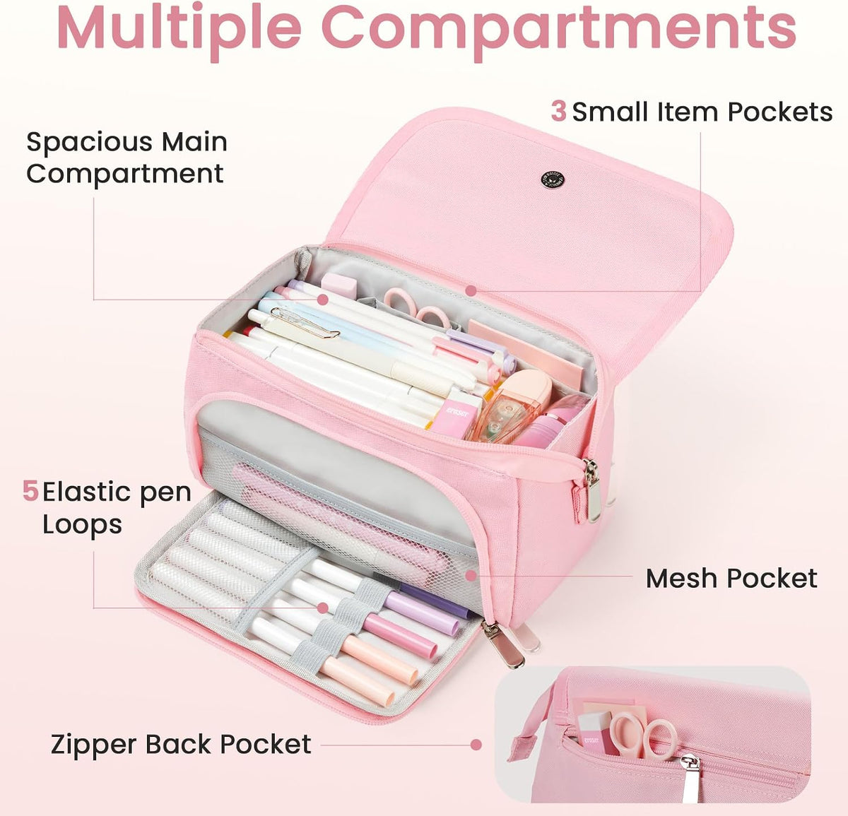Sooez Super Large Pencil Case, Big Capacity Pencil Bag with 3 Compartments