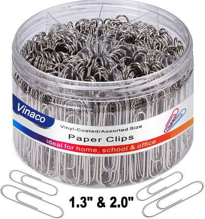 Vinaco Color Stripe Paper Clips, 400Pcs Medium Large 1.3" & 2", Rustproof