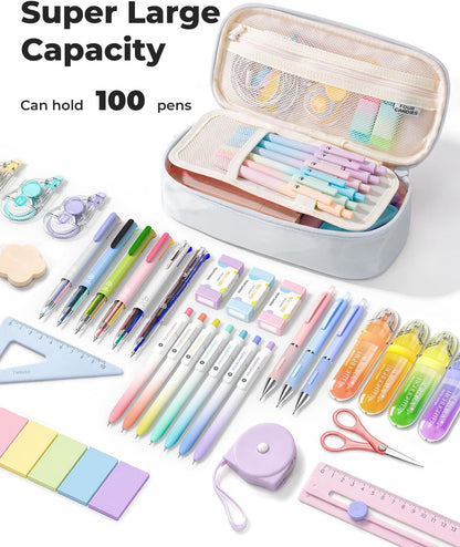 Four Candies Large Pencil Case, 5 Compartments Canvas Pen Organize