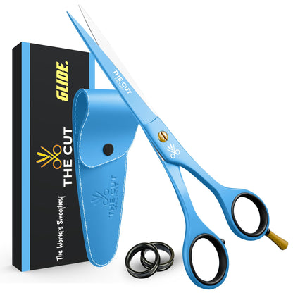 The Cut Factory® Hair Scissors & Hair Cutting Scissors - 6.5” Matte Black Professional Barber Shears with Micro-Serrated Blade, Gift Box & Leather Pouch