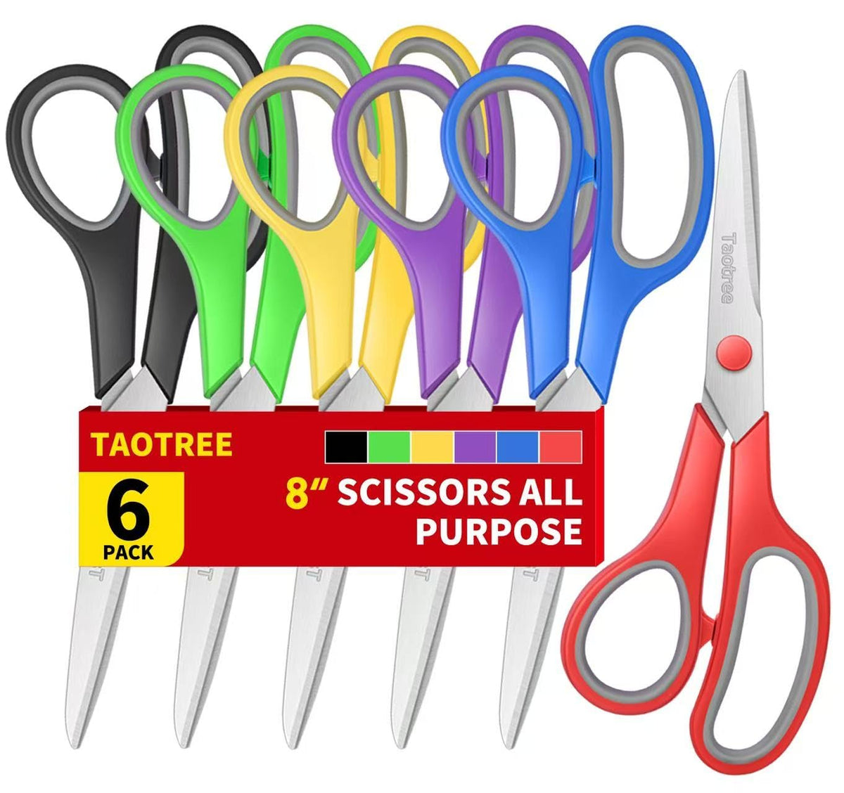 Scissors Bulk Set of 6-Pack, Taotree 8"Scissors All Purpose Heavy Duty