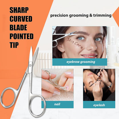 LePinko Facial Hair Small Grooming Scissors For Men Women, 2PCS Silver