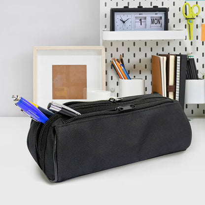 Fashion Stationery Black Pencil Case, Large Capacity, 2 Compartments