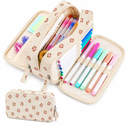 Sooez Big Capacity Pencil Case Pen Pouch, Soft Corduroy Pencil Bag