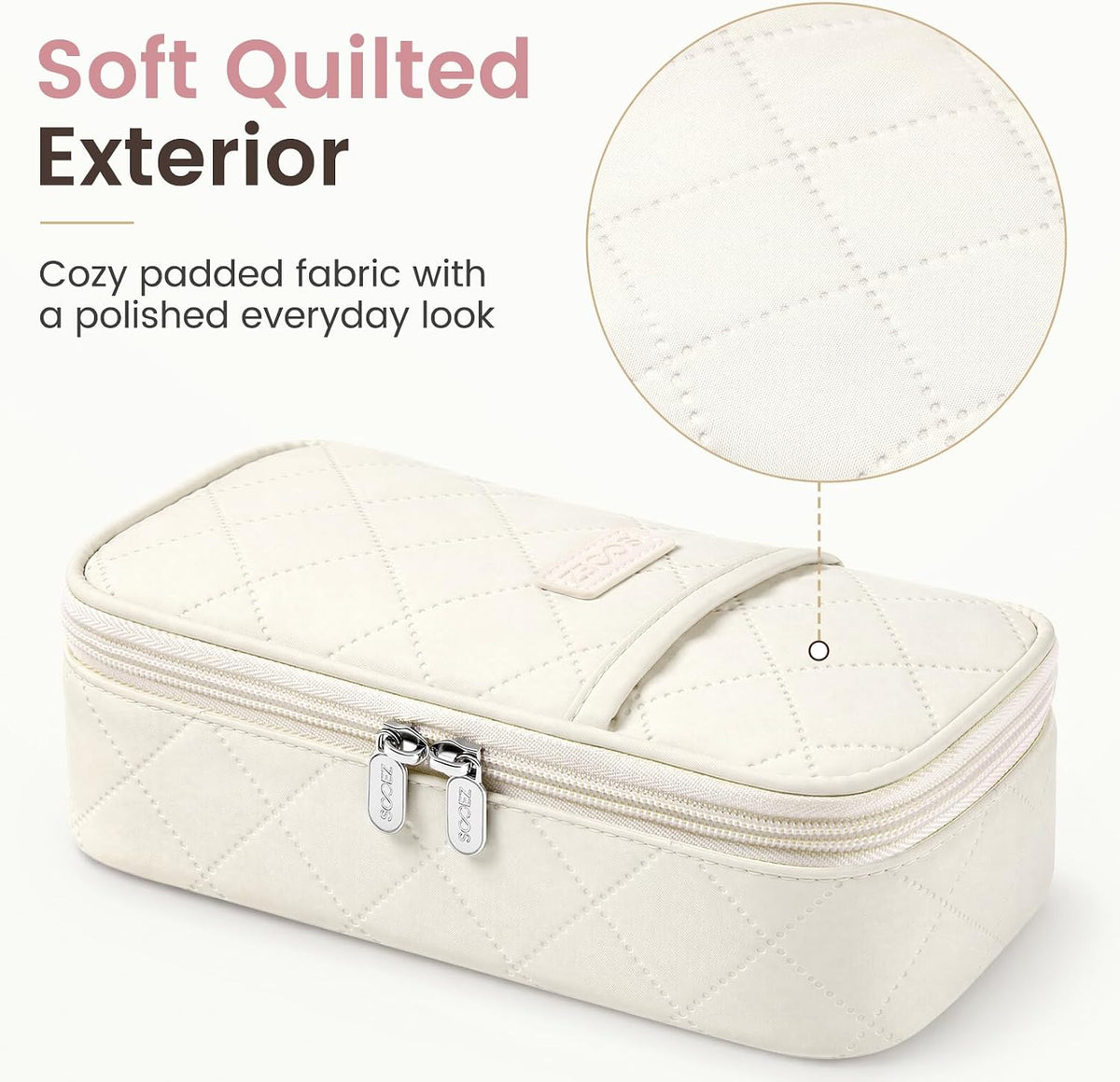 Sooez Cute Pencil Case, Soft Quilted Pencil Pouch, Large Pen Pencil Bag