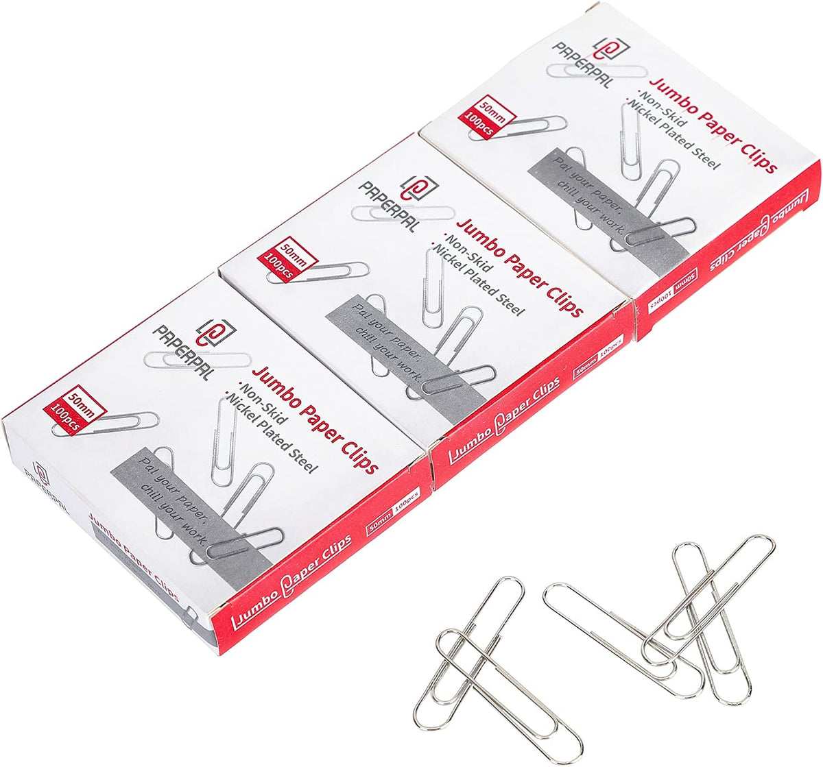 PAPERPAL Jumbo Non-Skid Paper Clips, 2 Inch (50 mm), 300 Count, Silver