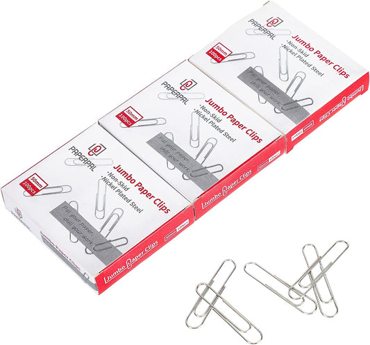 PAPERPAL Jumbo Non-Skid Paper Clips, 2 Inch (50 mm), 300 Count, Silver