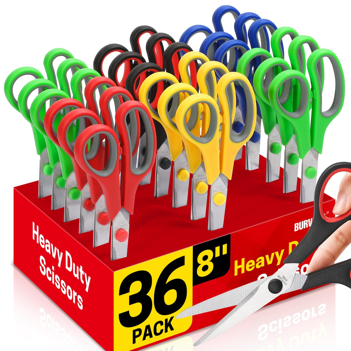 BURVAGY 10 Pack 8" Scissors All Purpose, Heavy Duty Scissors for Office