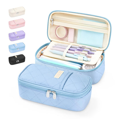 Sooez Cute Pencil Case, Soft Quilted Pencil Pouch, Large Pen Pencil Bag