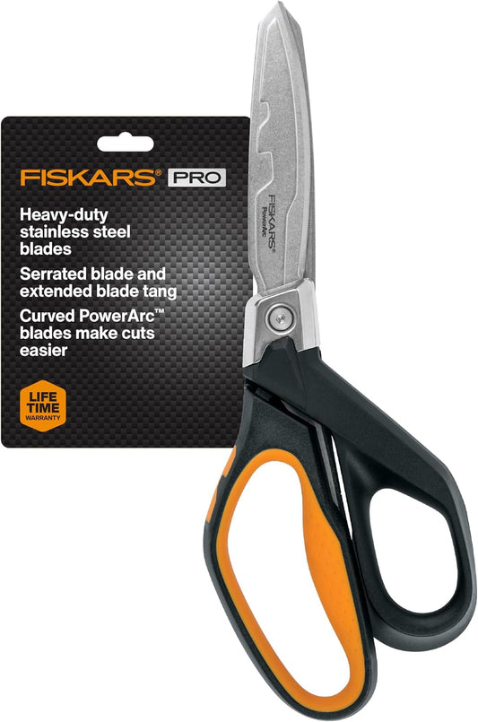 Fiskars Pro 8" PowerArc Shop Shears, Heavy Duty Serrated Utility Scissors