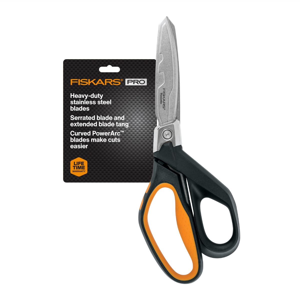 Fiskars Pro 8" PowerArc Shop Shears, Heavy Duty Serrated Utility Scissors
