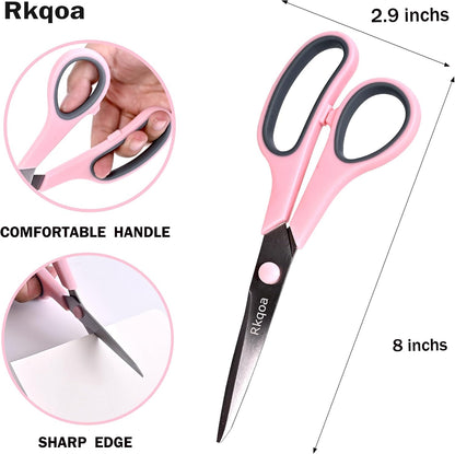 Scissors, 6 Pack 8" All Purpose Comfort-Grip Sharp Shears for Everyday Use